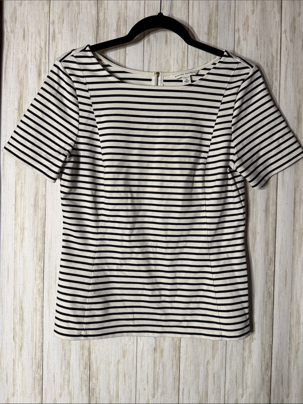 Banana Republic Black & White Striped Boatneck Short Sleeve Top